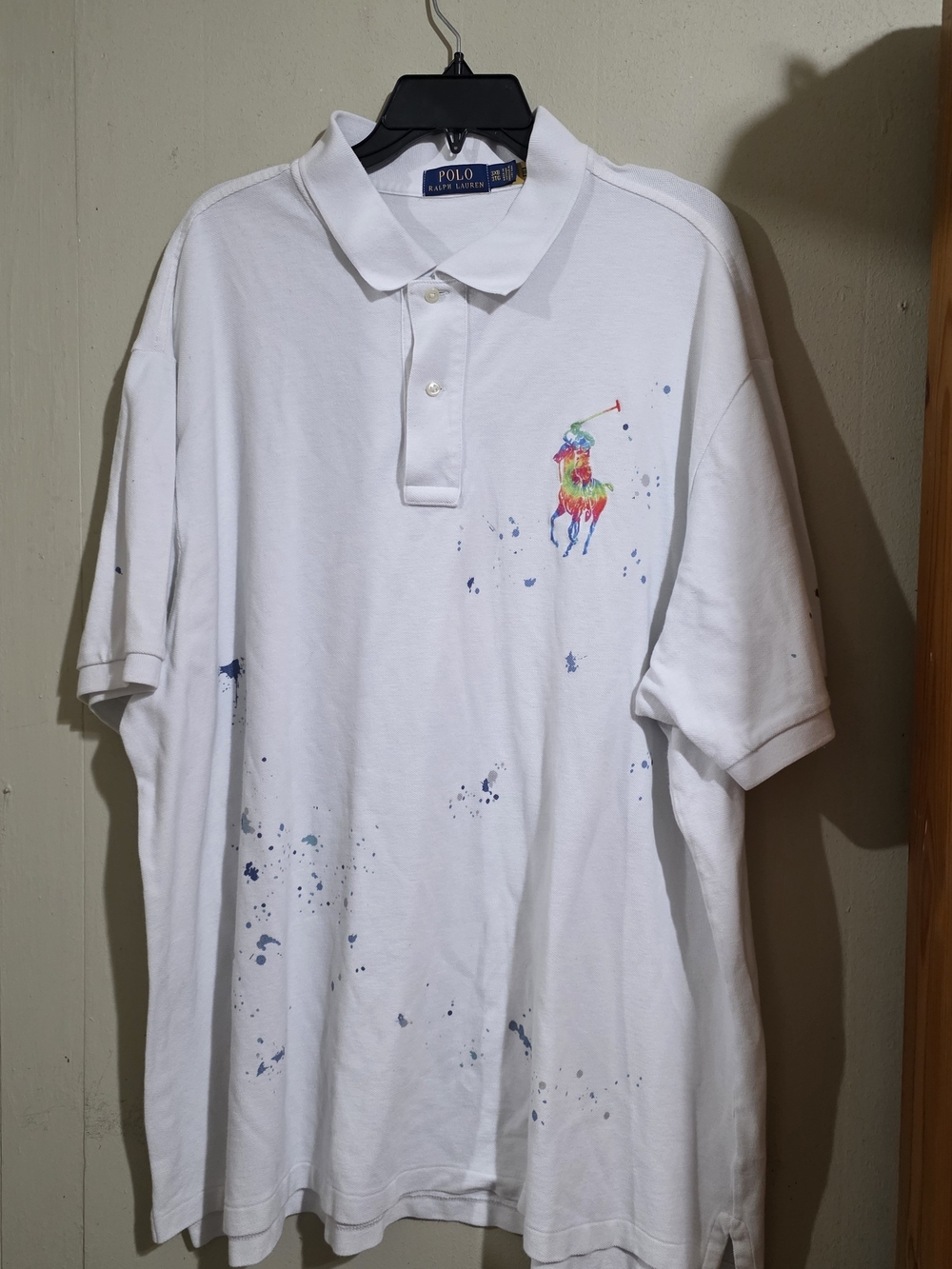 Polo by Ralph Lauren White Mesh Polo Print Splatet Rainbow Pony 3XB Used